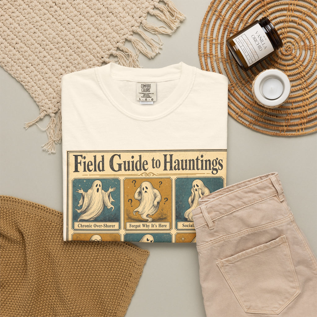 Field Guide to Hauntings T-shirt in Ivory, flat lay view