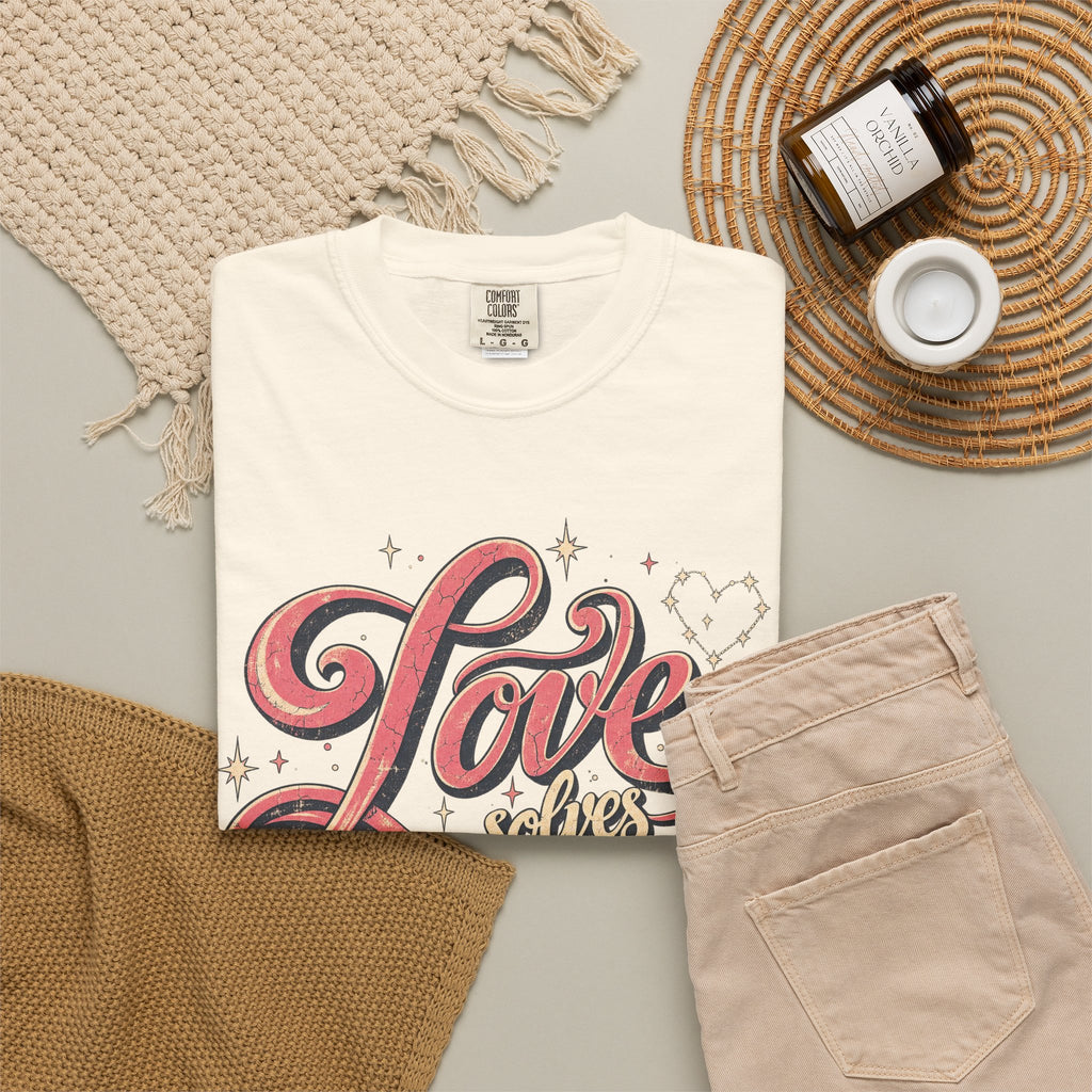 Love Solves Everything T-shirt in Ivory, flat lay view