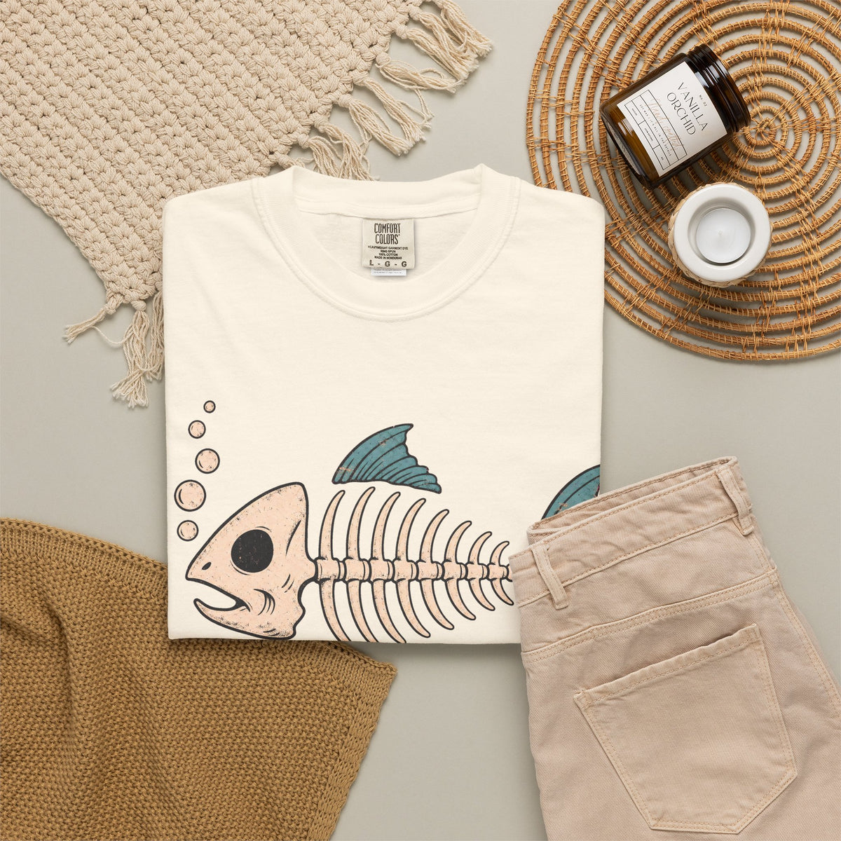 Just Keep Swimming T-shirt in Ivory, flat lay view