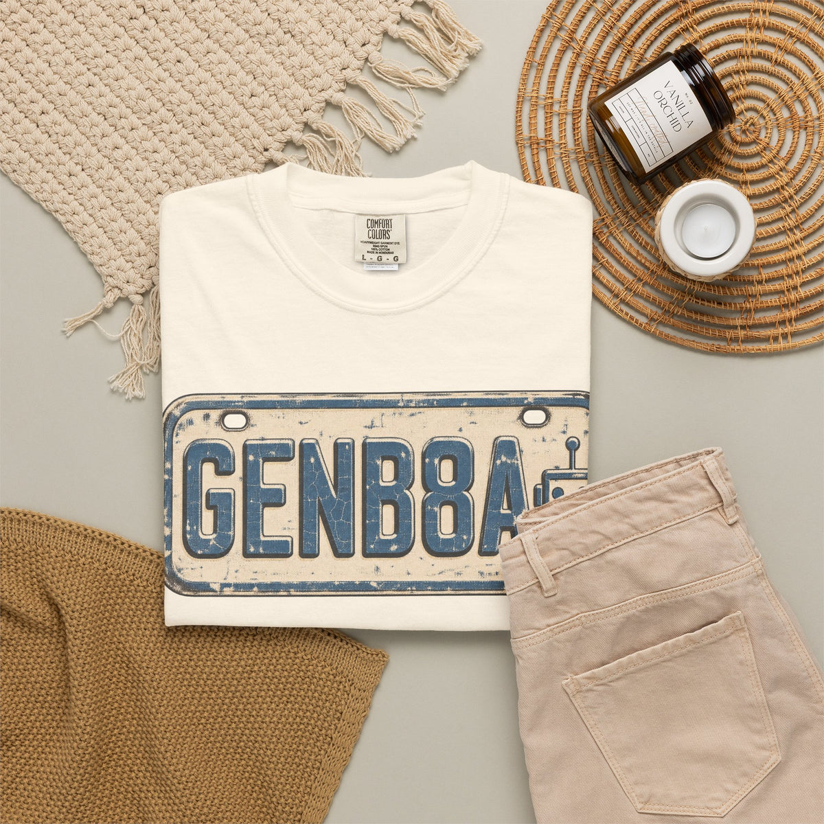 Gen Beta License Plate T-shirt in Ivory, flat lay view