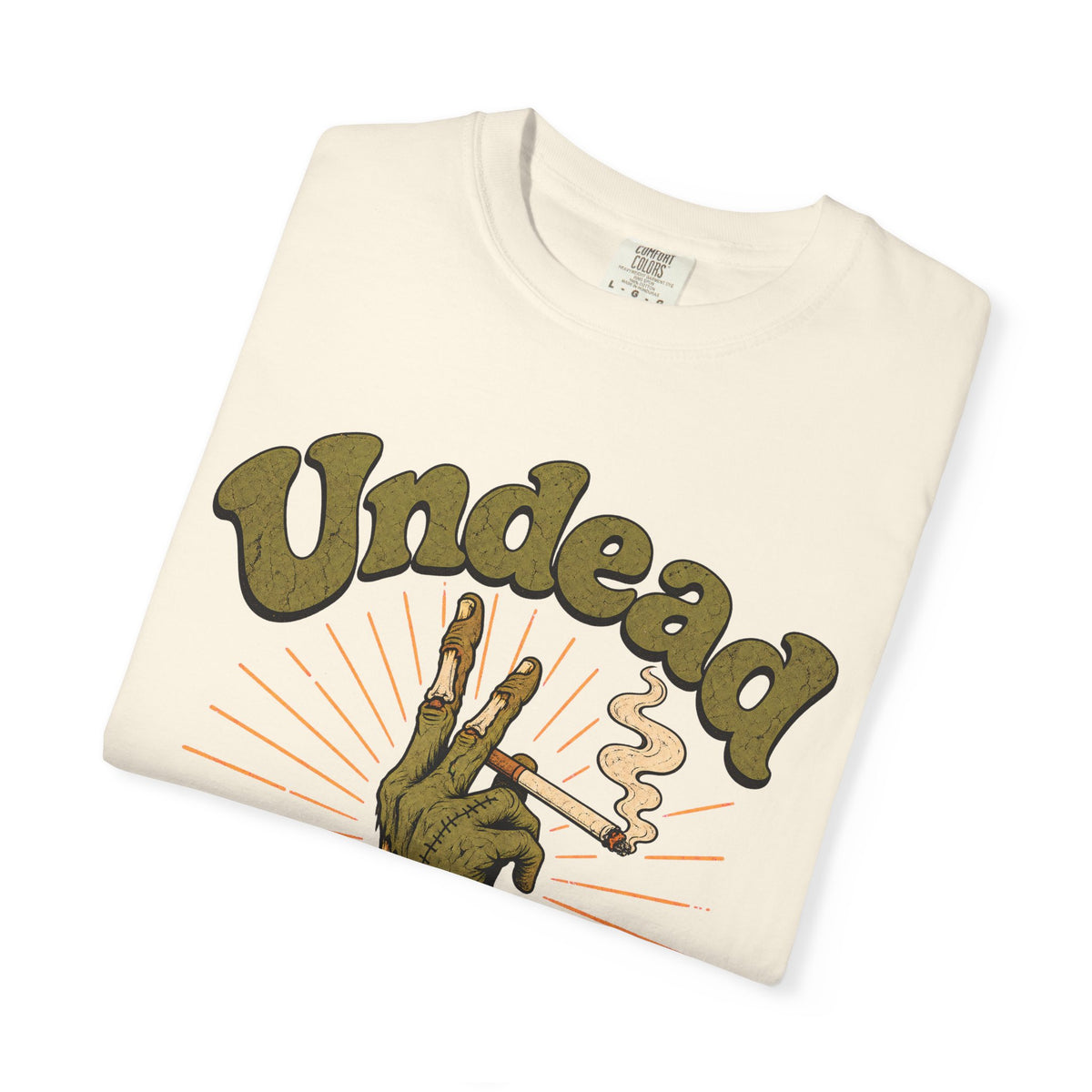 Undead Unbothered T-shirt in Ivory, folded view