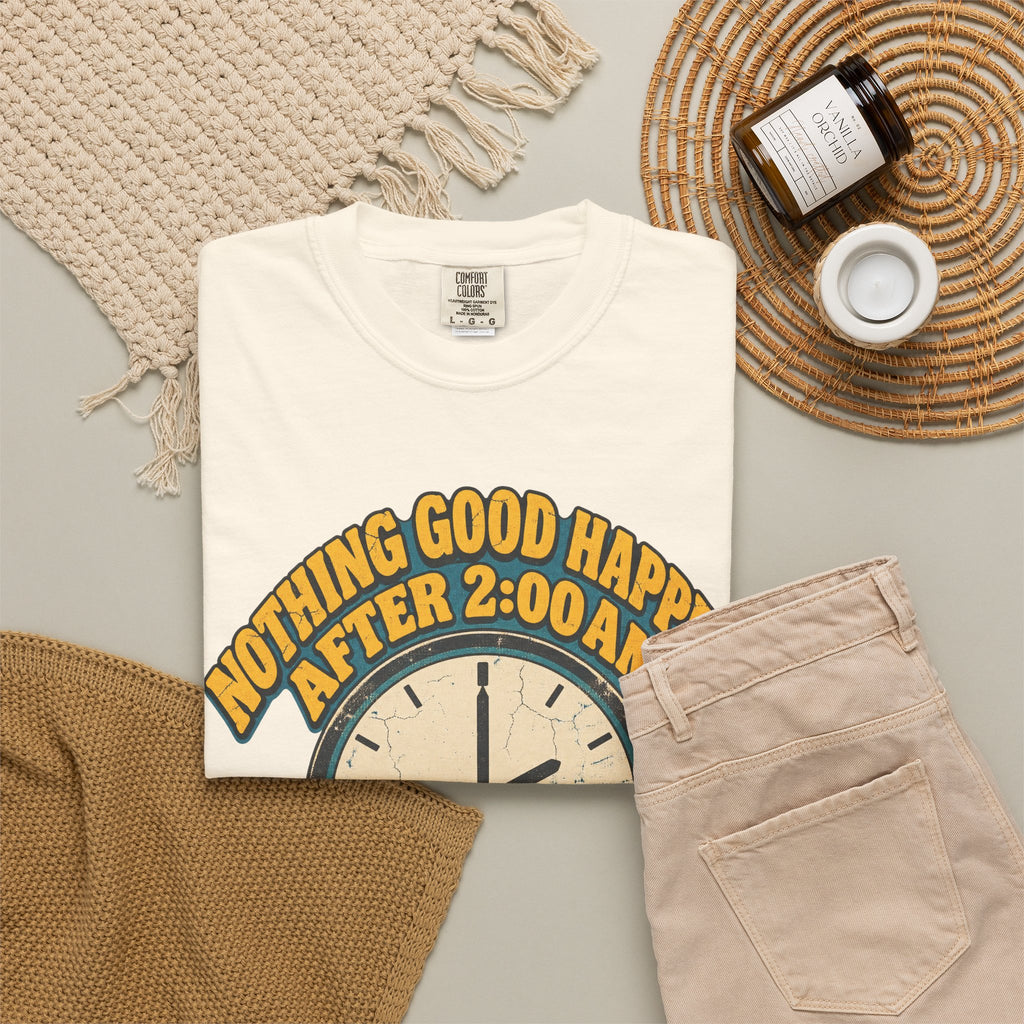 Nothing Good Happens After 2am T-shirt in Ivory, flat lay view