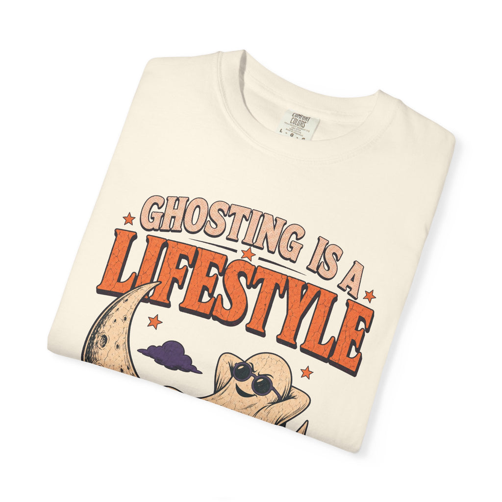 Ghosting Is A Lifestyle T-shirt in Ivory, folded view