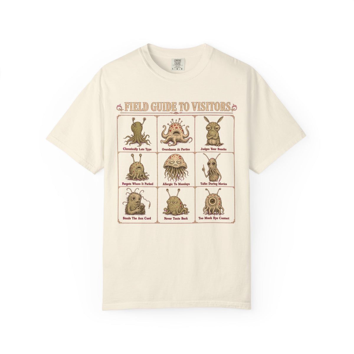 Alien Field Guide T-shirt in Ivory, front view
