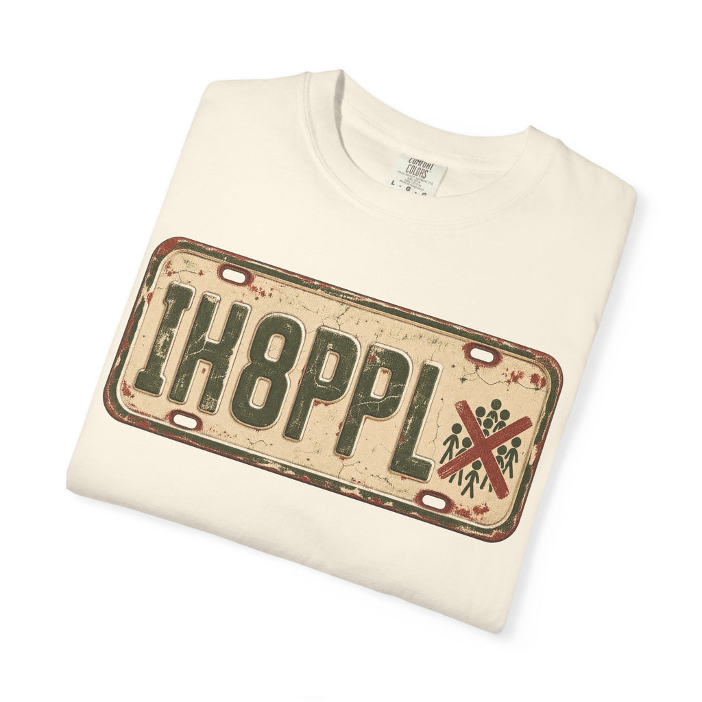 IH8PPL License Plate T-shirt in Ivory, folded view