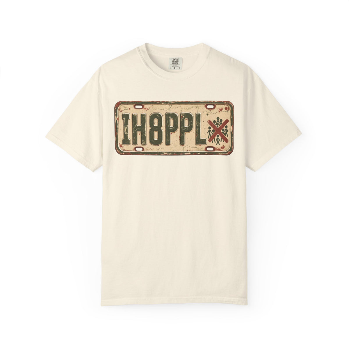 IH8PPL License Plate T-shirt in Ivory, front view