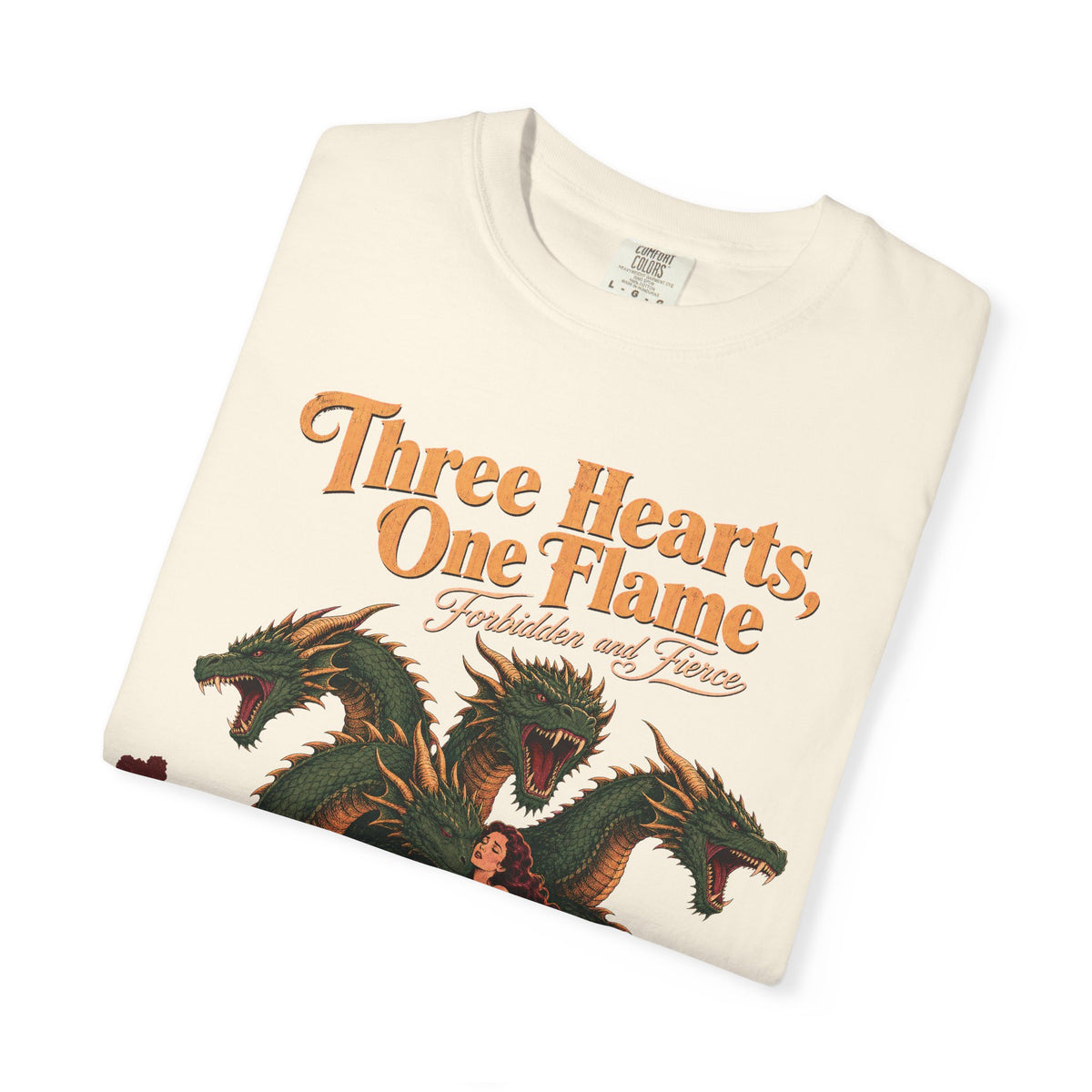 Three Hearts One Flame T-shirt in Ivory, folded view