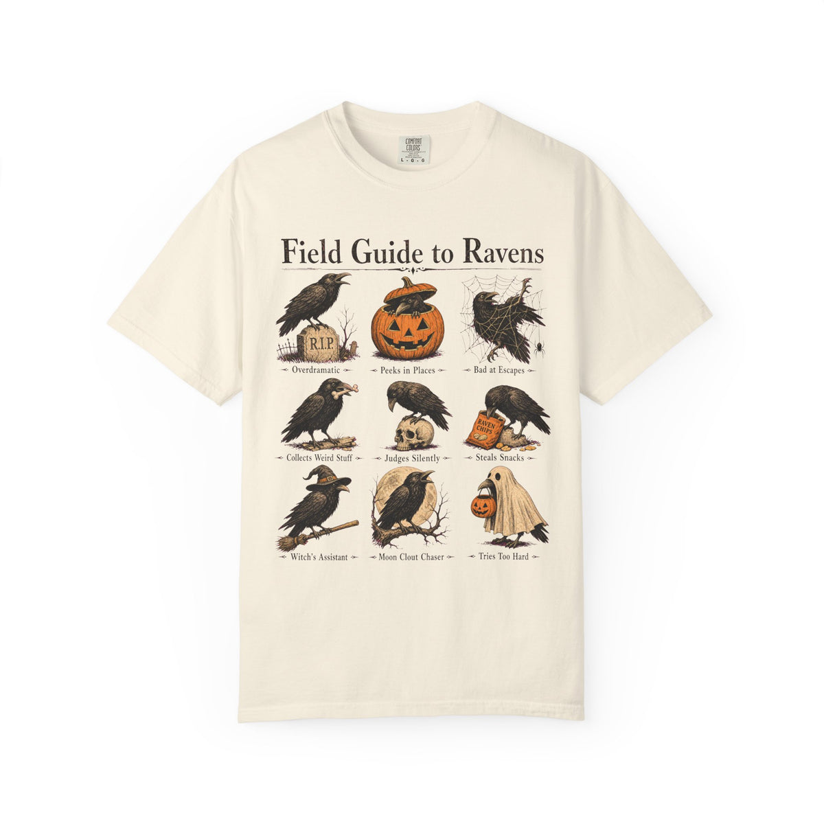 Raven Field Guide T-shirt in Ivory, front view