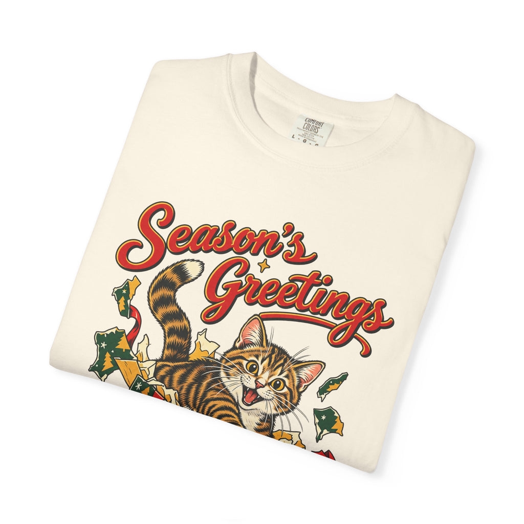 Season's Greetings T-shirt in Ivory, folded view