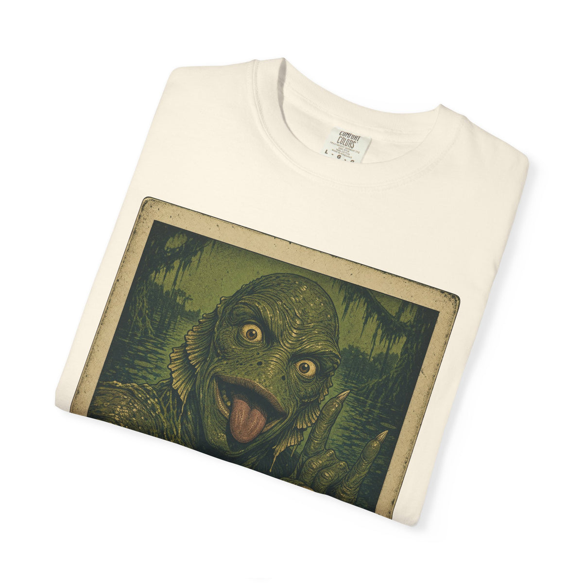 Swamp Creature Selfie T-shirt in Ivory, folded view