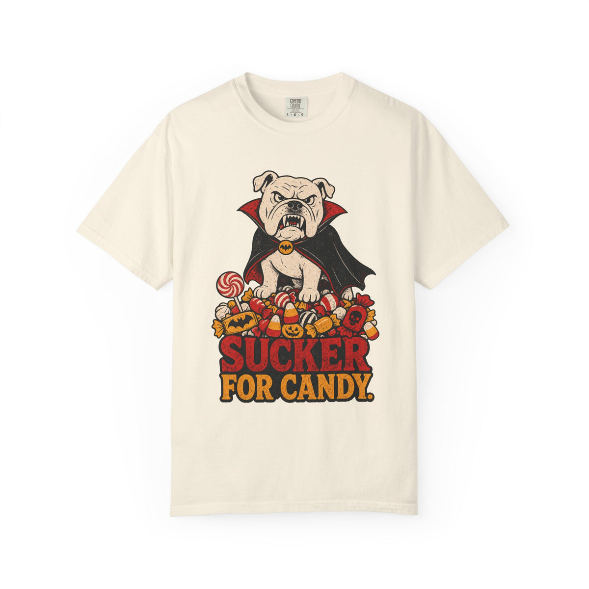 Sucker For Candy Dog T-shirt in Ivory, front view