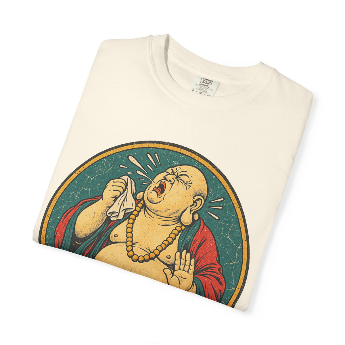 Sneezing Buddha T-shirt in Ivory, folded view