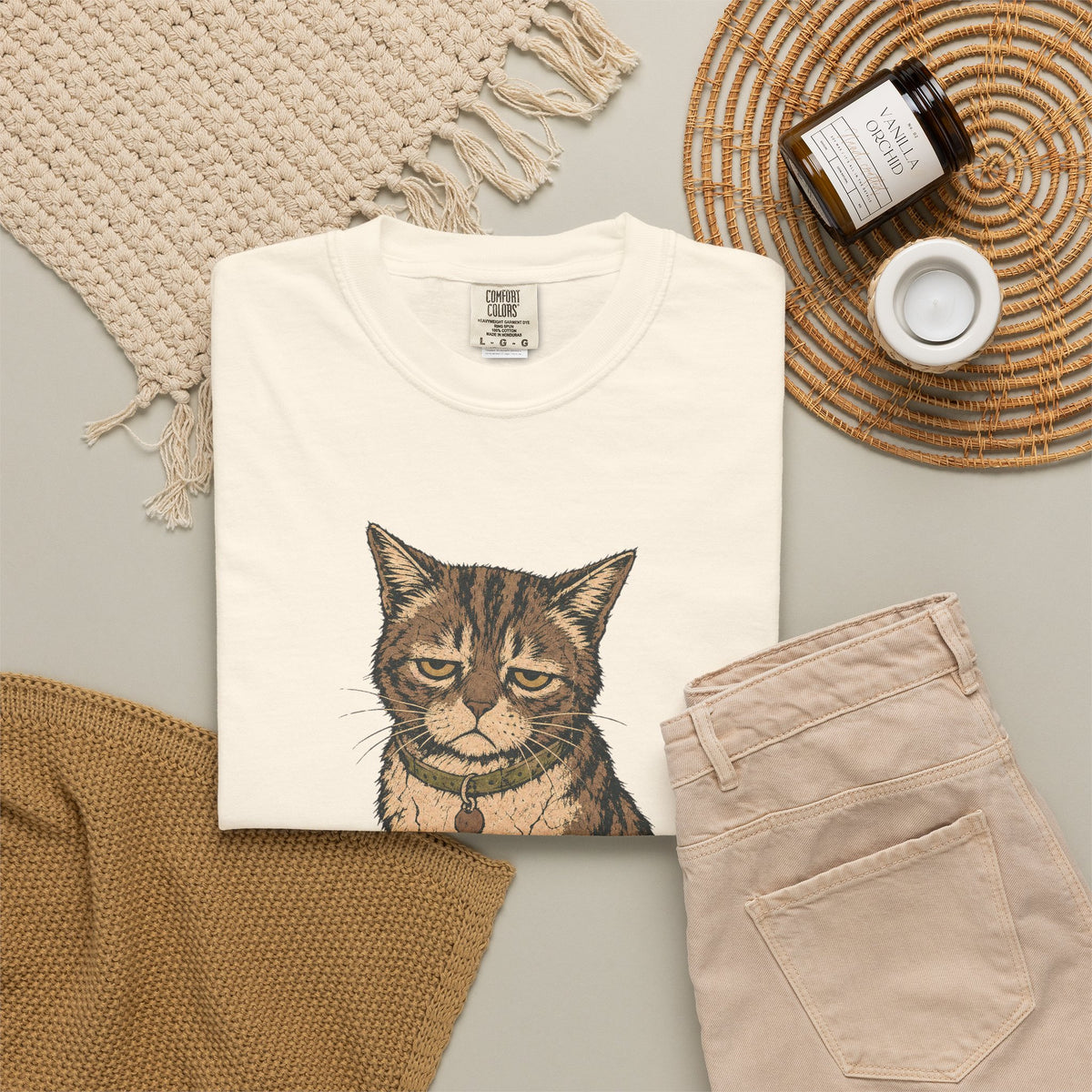I'm Too Old For This Shit Cat T-shirt in Ivory, flat lay view