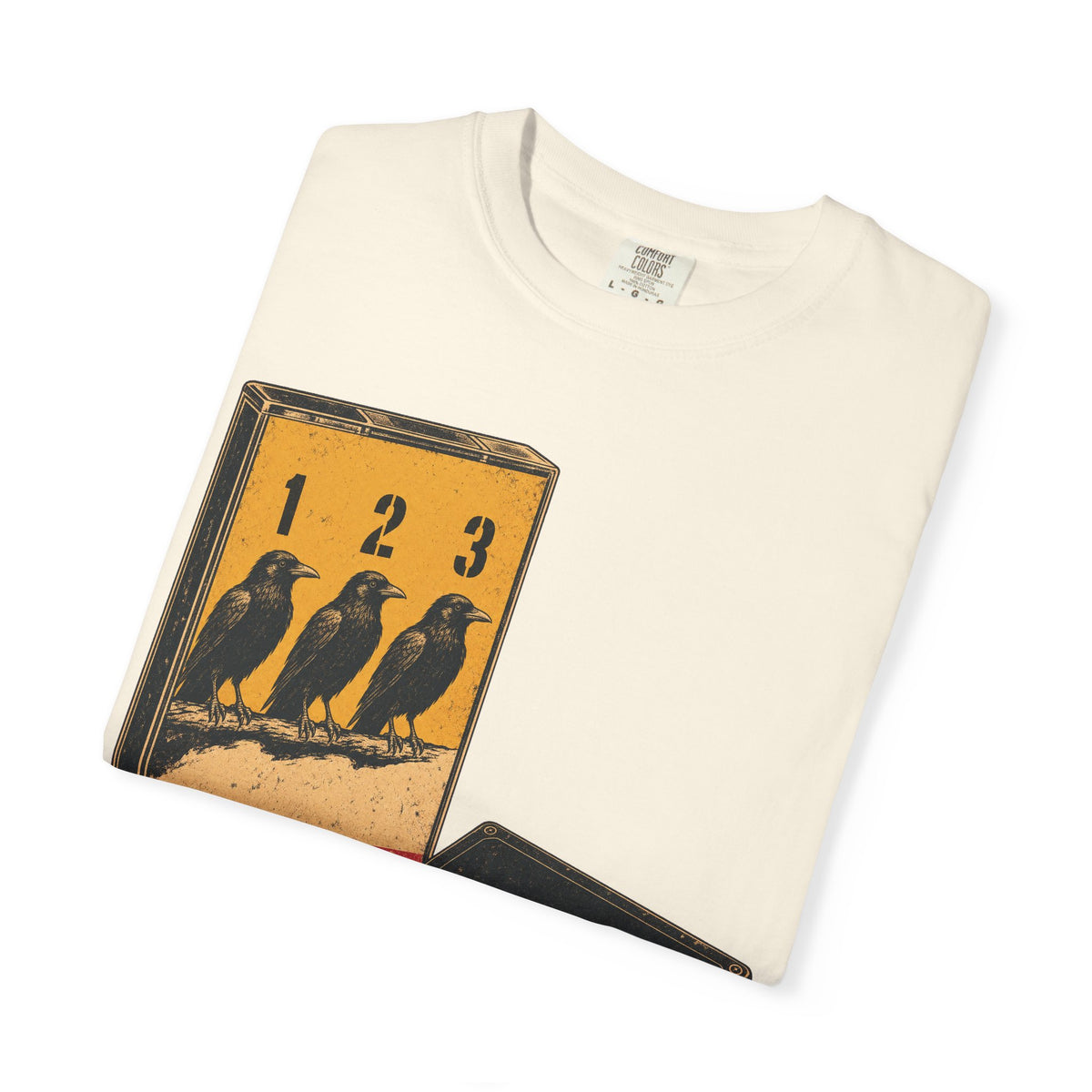 Three Crows Cassette T-shirt in Ivory, folded view