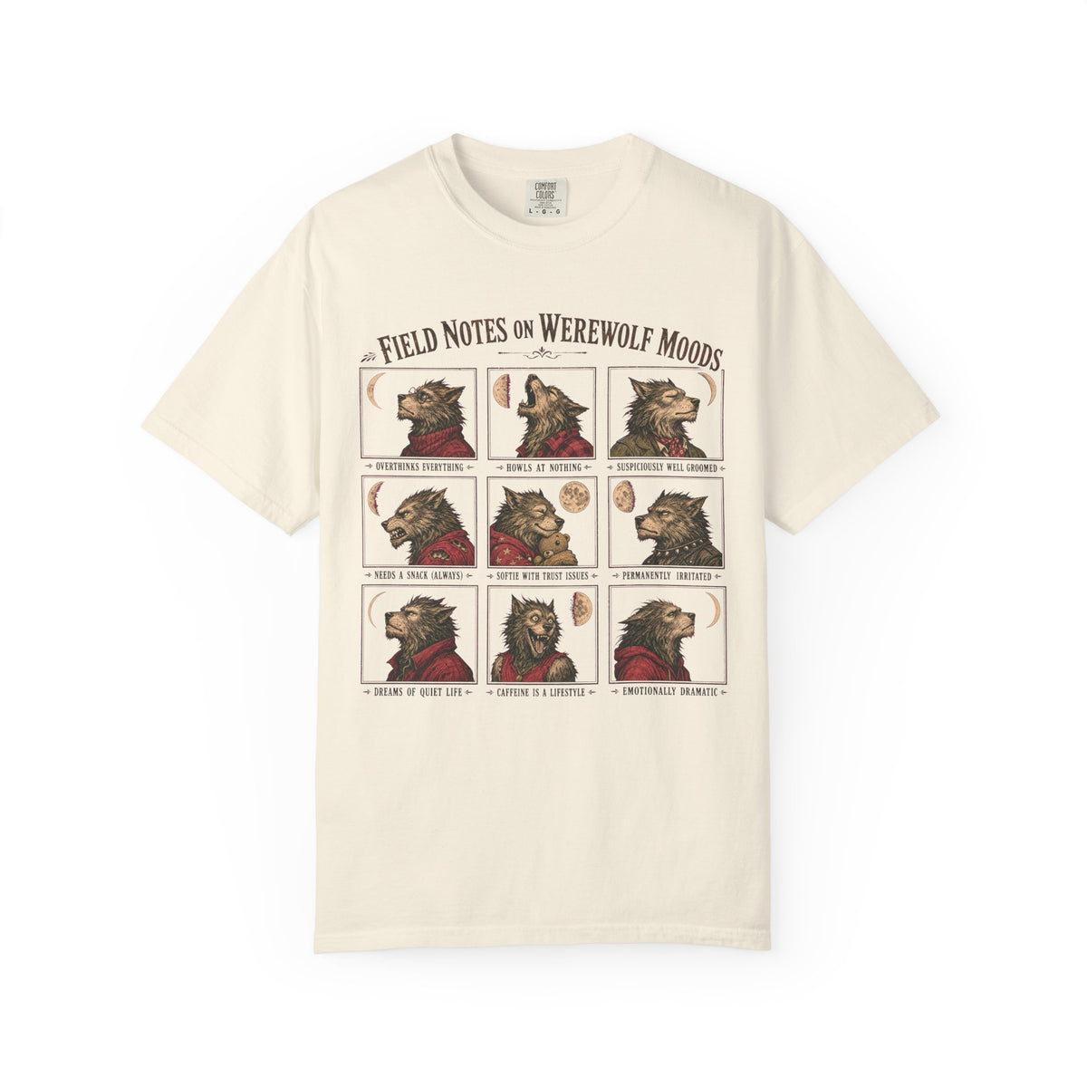 Werewolf Field Guide T-shirt in Ivory, front view