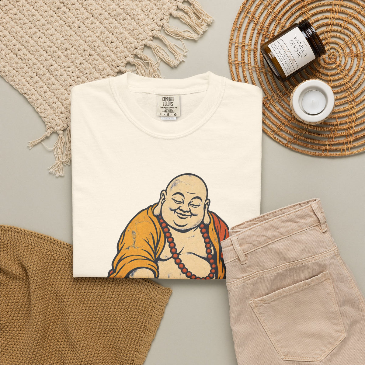 Buddha Basketball T-shirt in Ivory, flat lay view