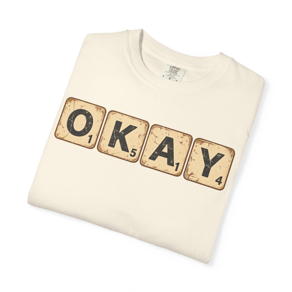 Okay Scrabble Tiles T-shirt in Ivory, folded view