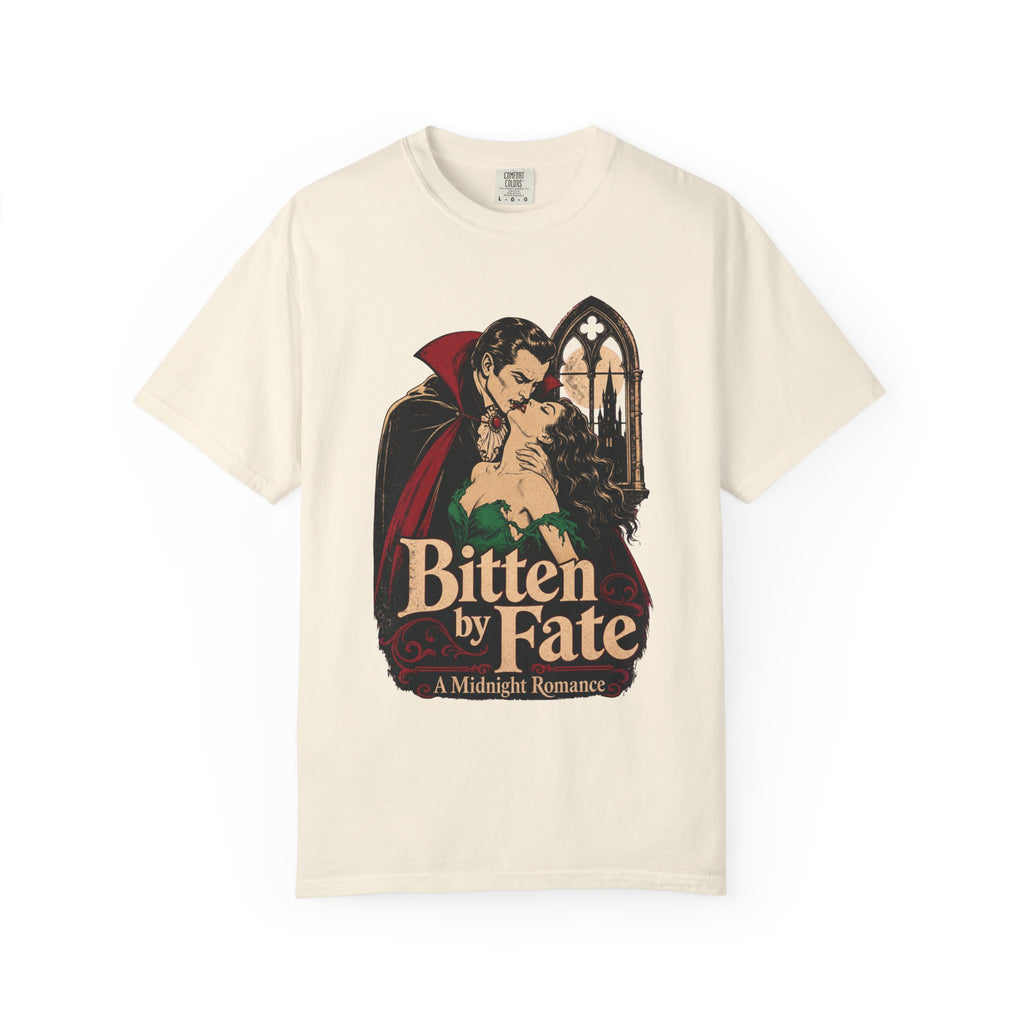 Bitten by Fate Vampire Romance Novel T-shirt in Ivory, front view