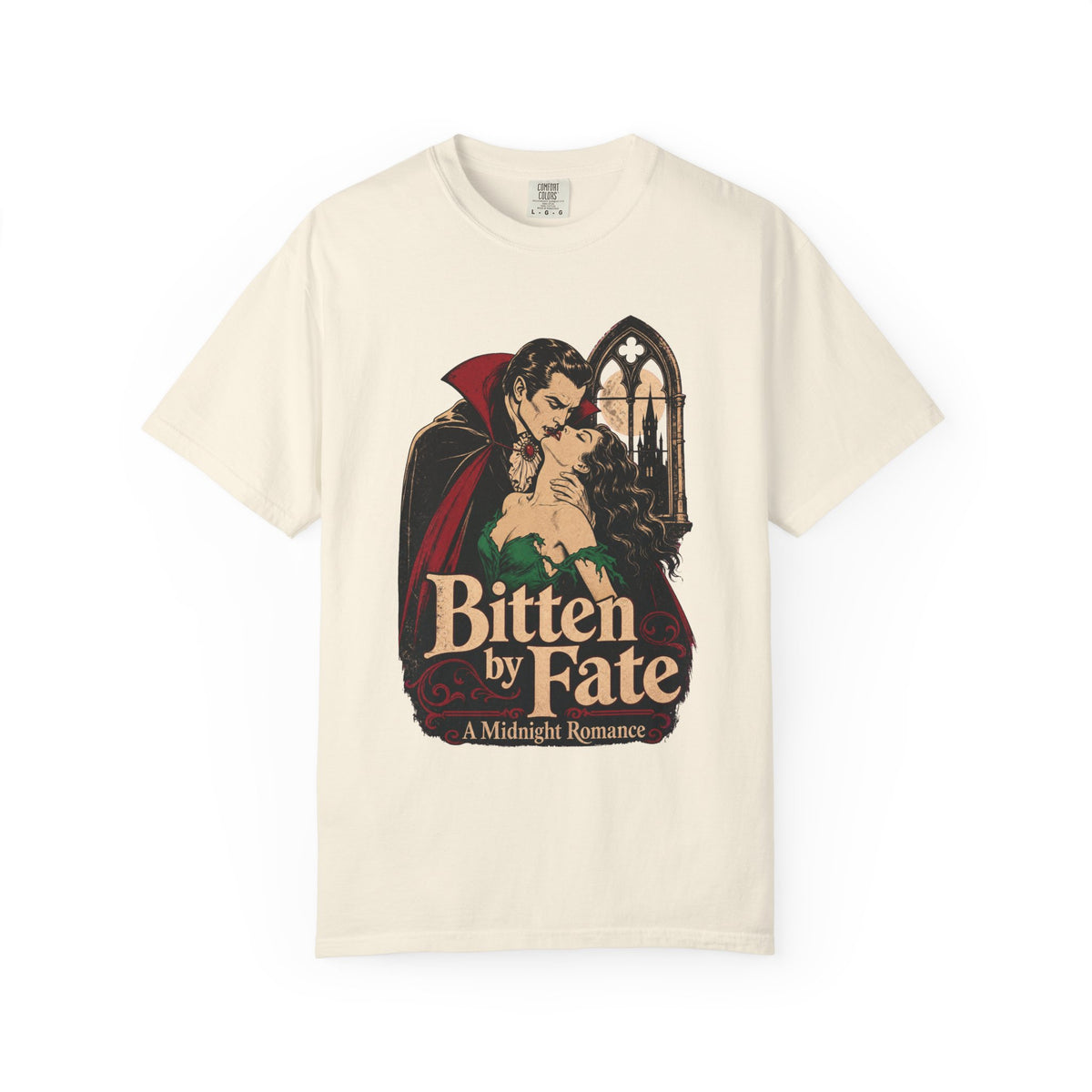 Bitten by Fate Vampire Romance Novel T-shirt in Ivory, front view