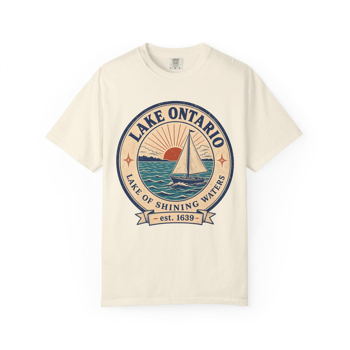 Lake Ontario Badge T-shirt in Ivory, front view
