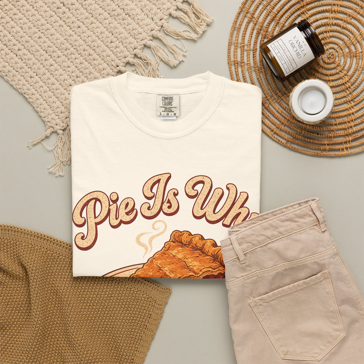 Pie Is Why T-shirt in Ivory, flat lay view