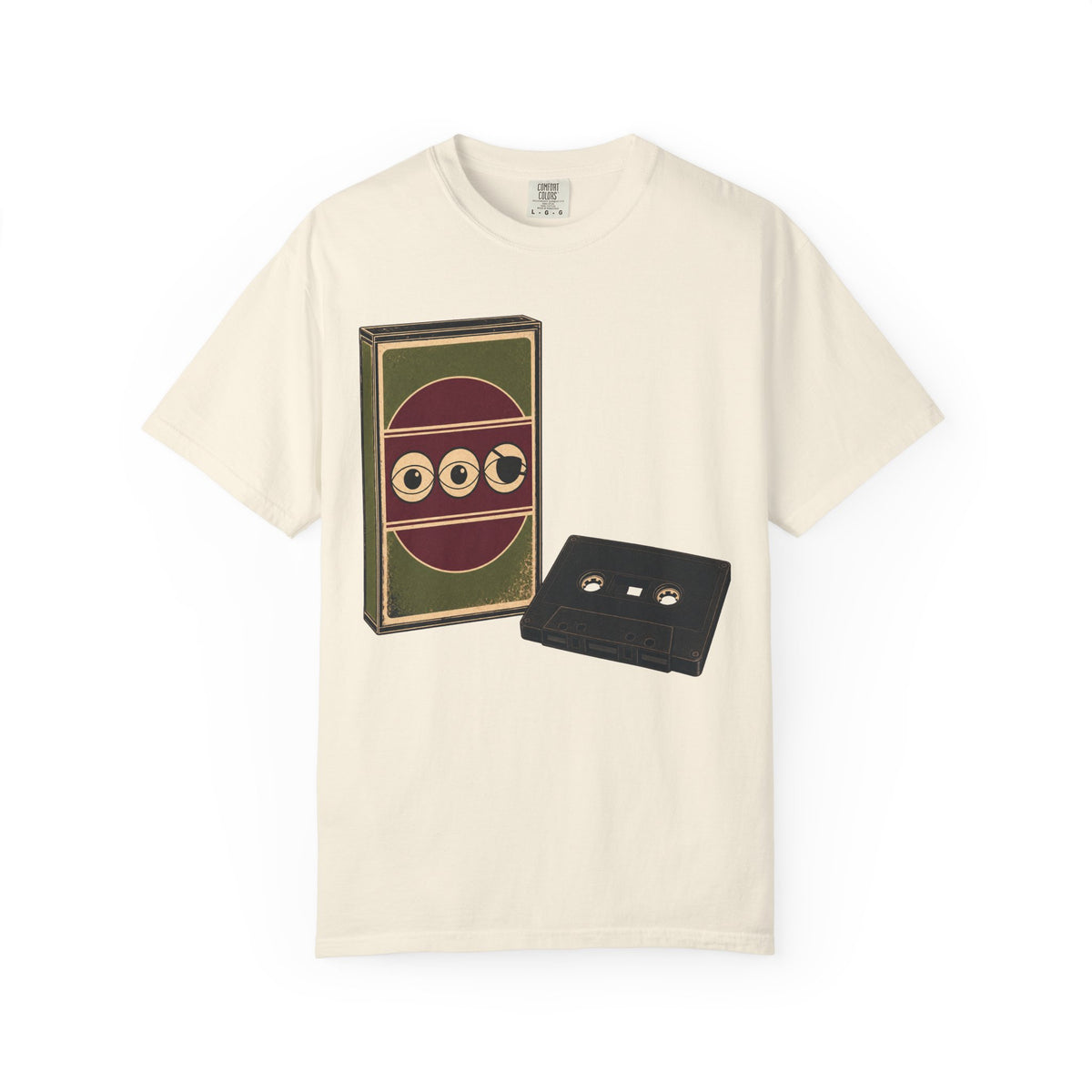 Cassette Tape Pun T-shirt in Ivory, front view