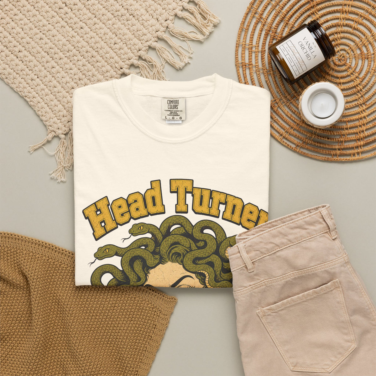 Head Turner Medusa T-shirt in Ivory, flat lay view