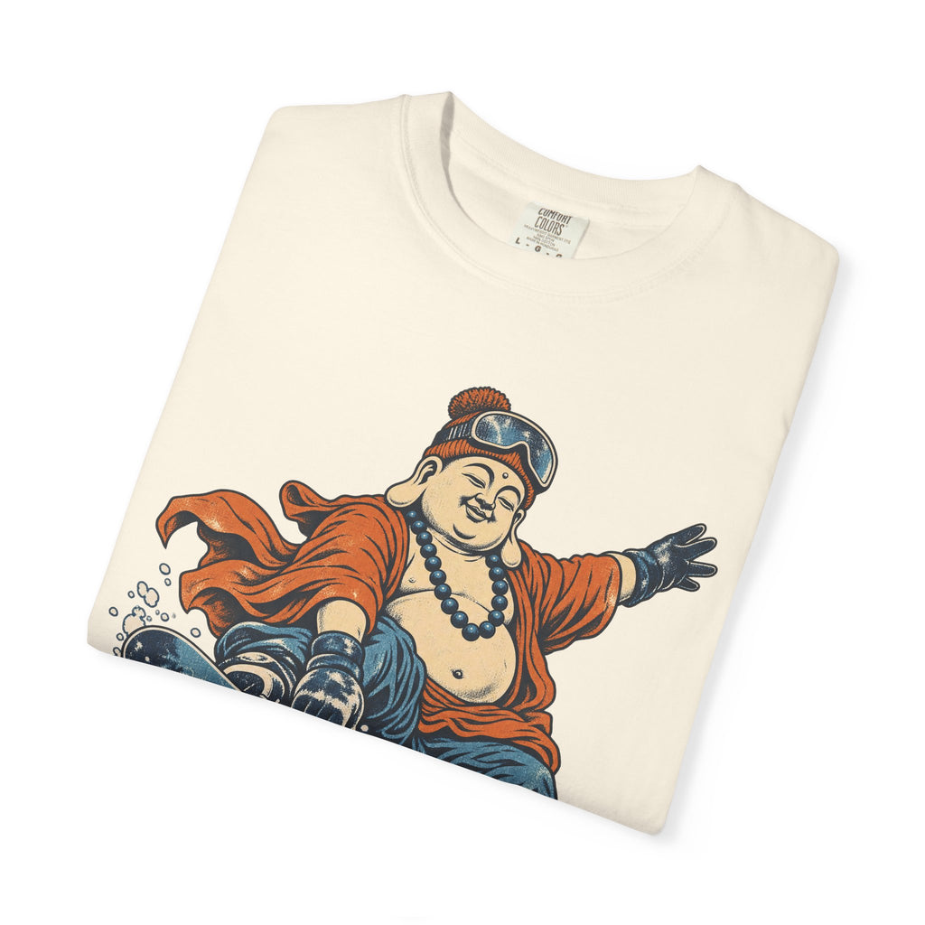 Snowboarding Buddha T-shirt in Ivory, folded view
