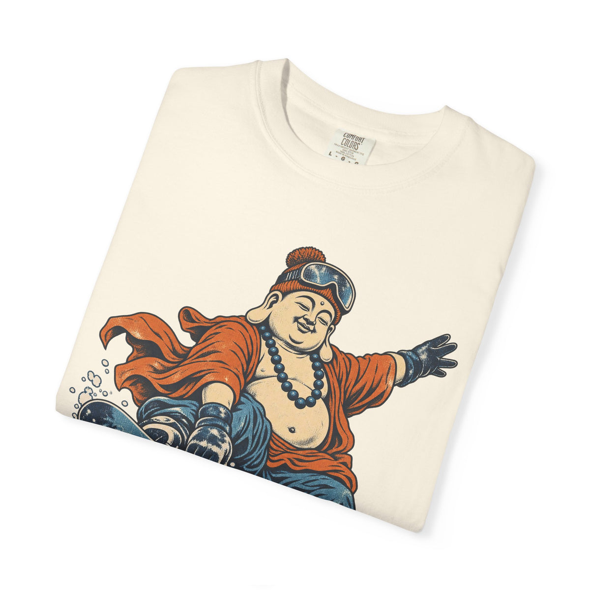 Snowboarding Buddha T-shirt in Ivory, folded view