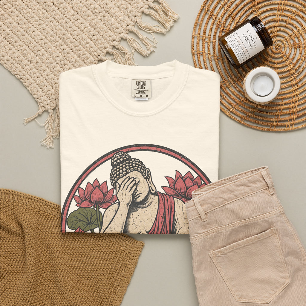 Facepalm Buddha T-shirt in Ivory, flat lay view