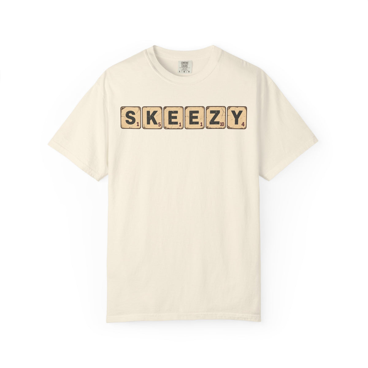Skeezy Scrabble Tiles T-shirt in Ivory, front view