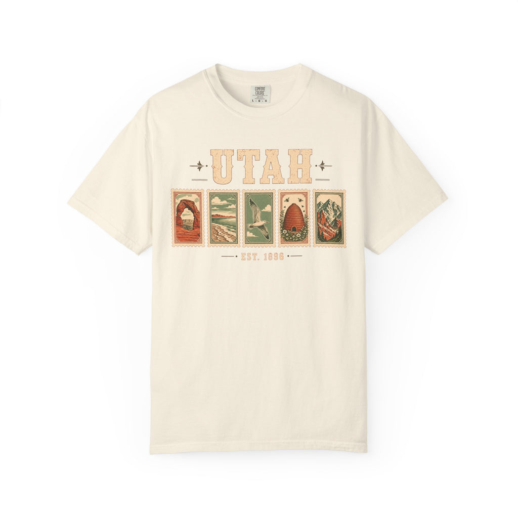 Utah Postage Stamp T-shirt in Ivory, front view