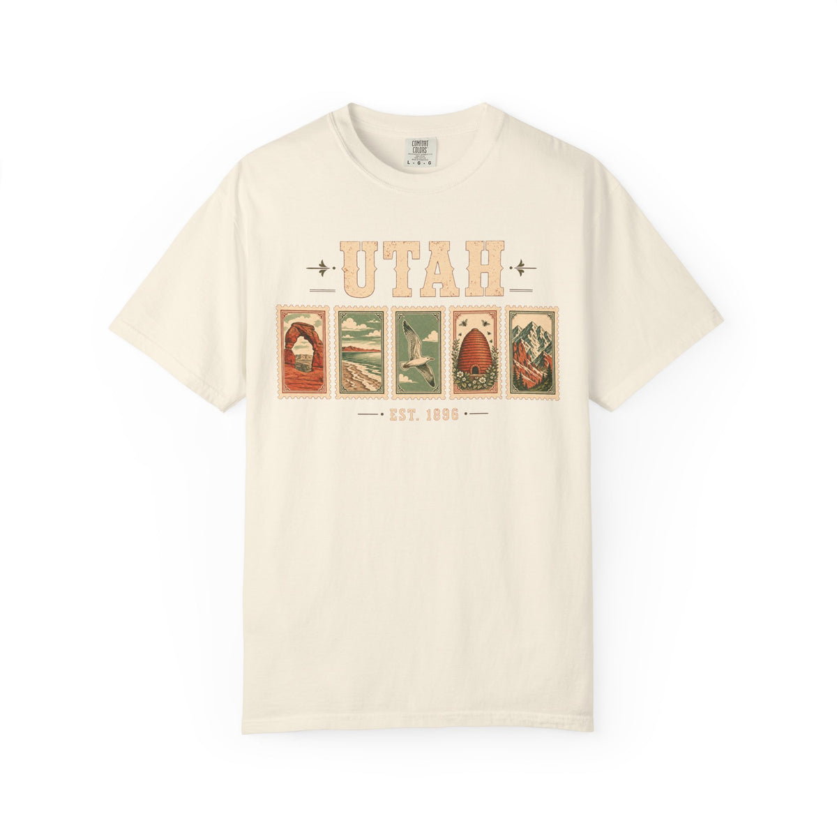 Utah Postage Stamp T-shirt in Ivory, front view