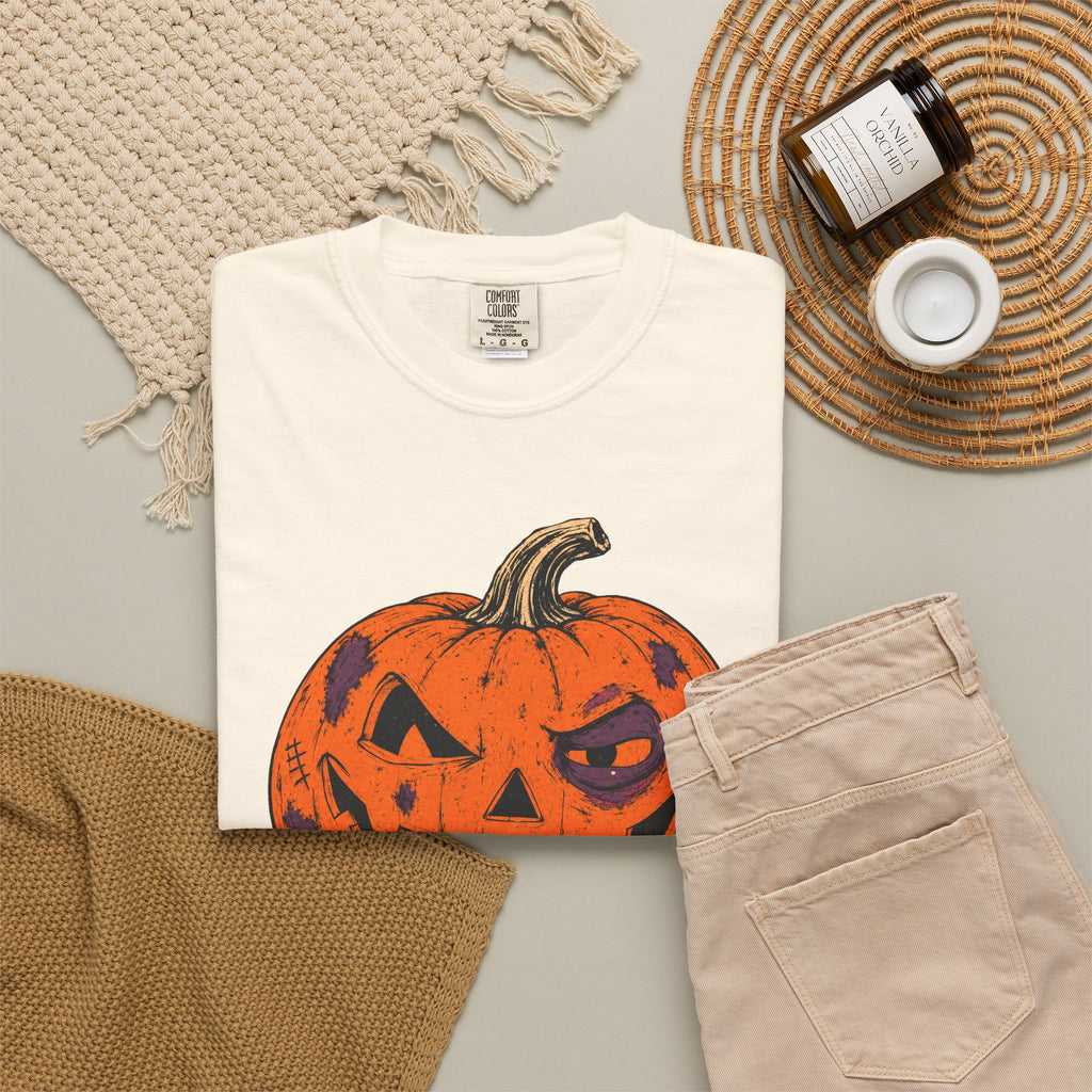 I Am Jack's Smirking Revenge Jack-o-Lantern T-shirt in Ivory, flat lay view