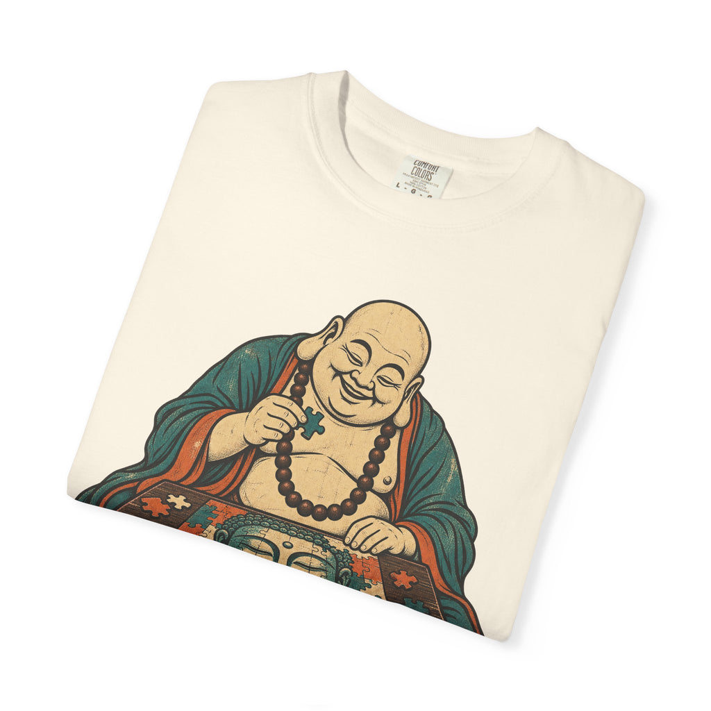 Buddha Jigsaw Puzzle T-shirt in Ivory, folded view