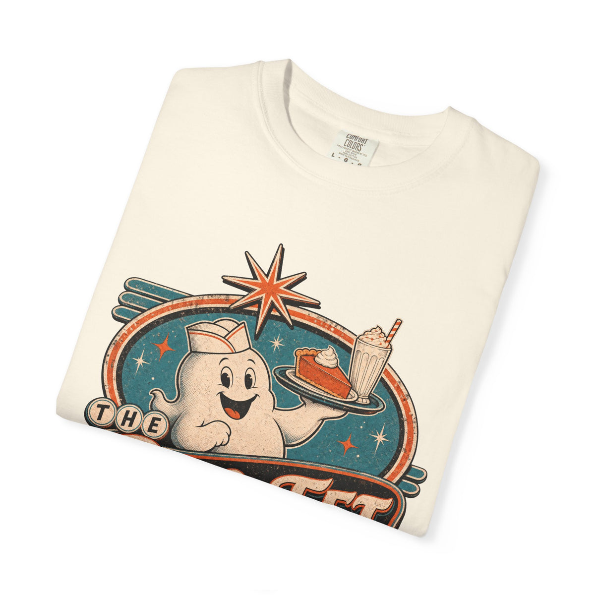 Ghost Diner Sign T-shirt in Ivory, folded view