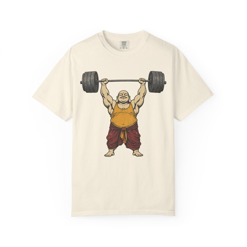 Buddha Weightlifting T-shirt in Ivory, front view