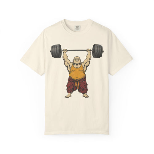 Buddha Weightlifting T-shirt in Ivory, front view