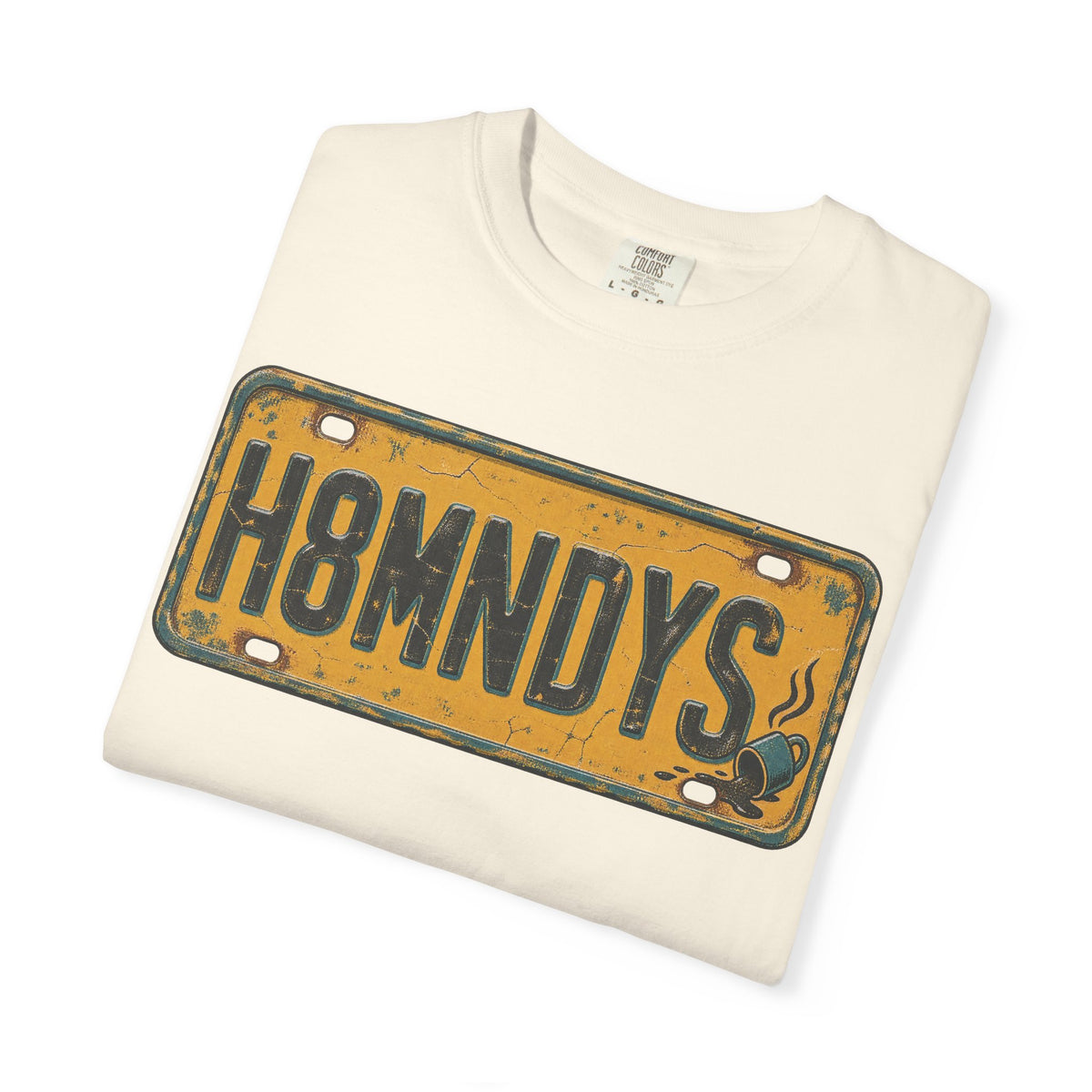 Hate Mondays License Plate T-shirt in Ivory, folded view