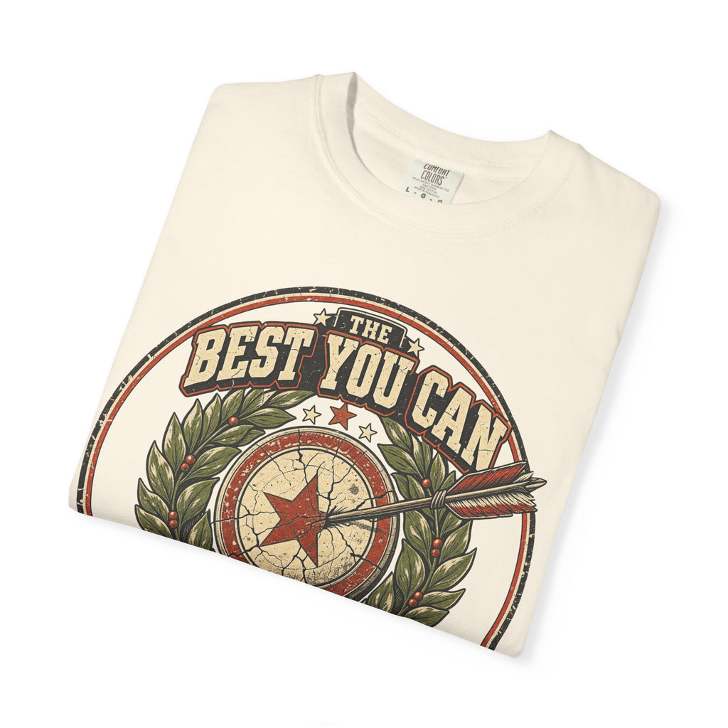 The Best You Can Is Good Enough Laurel Wreath Medallion T-shirt in Ivory, folded view