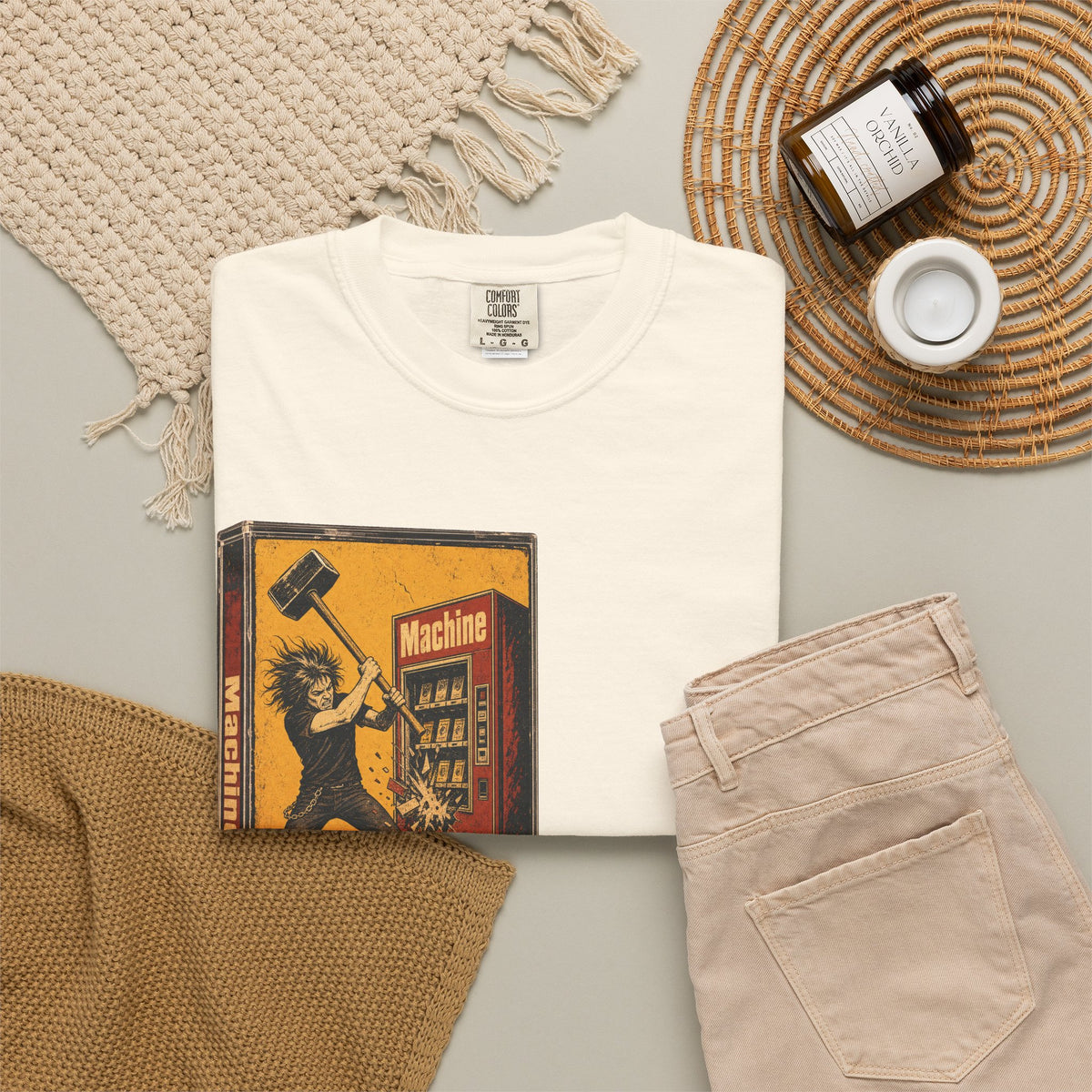 Sledgehammer Vending Machine Cassette T-shirt in Ivory, flat lay view