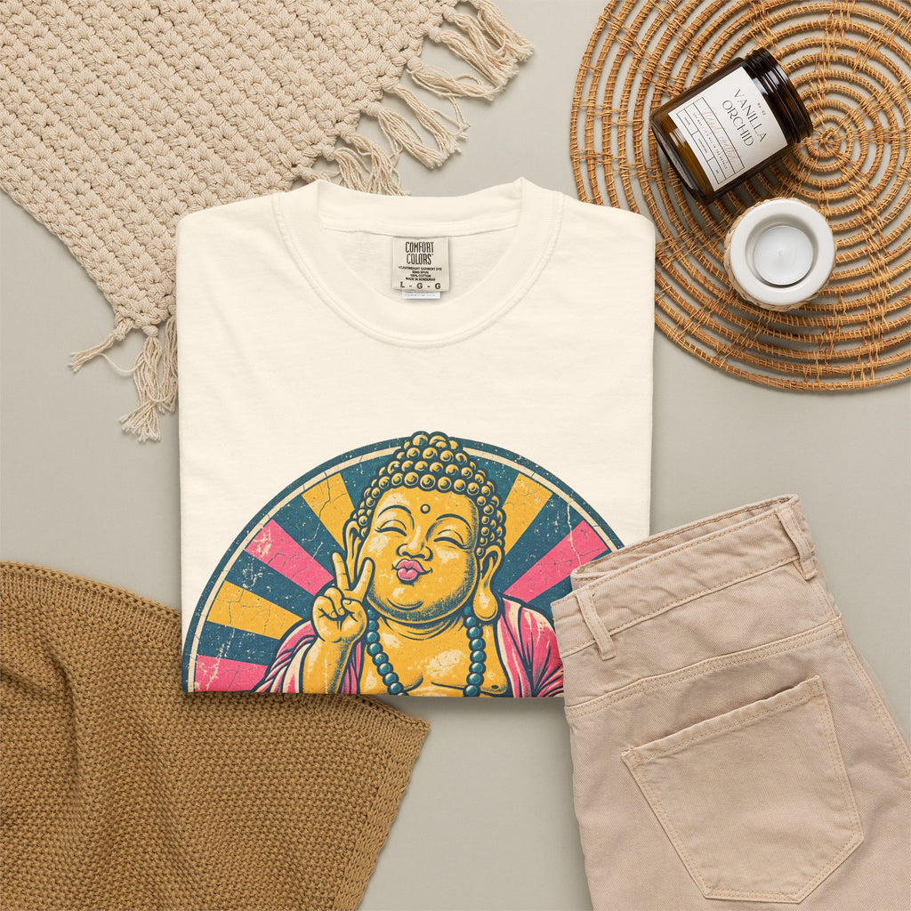 Buddha Selfie T-shirt in Ivory, flat lay view