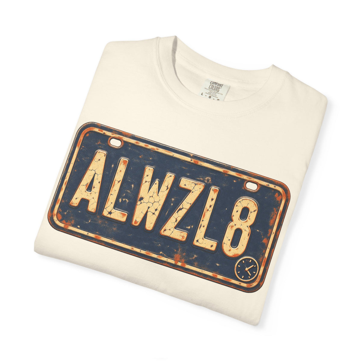 Always Late License Plate T-shirt in Ivory, folded view