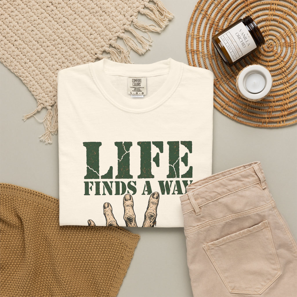 Life Finds A Way T-shirt in Ivory, flat lay view