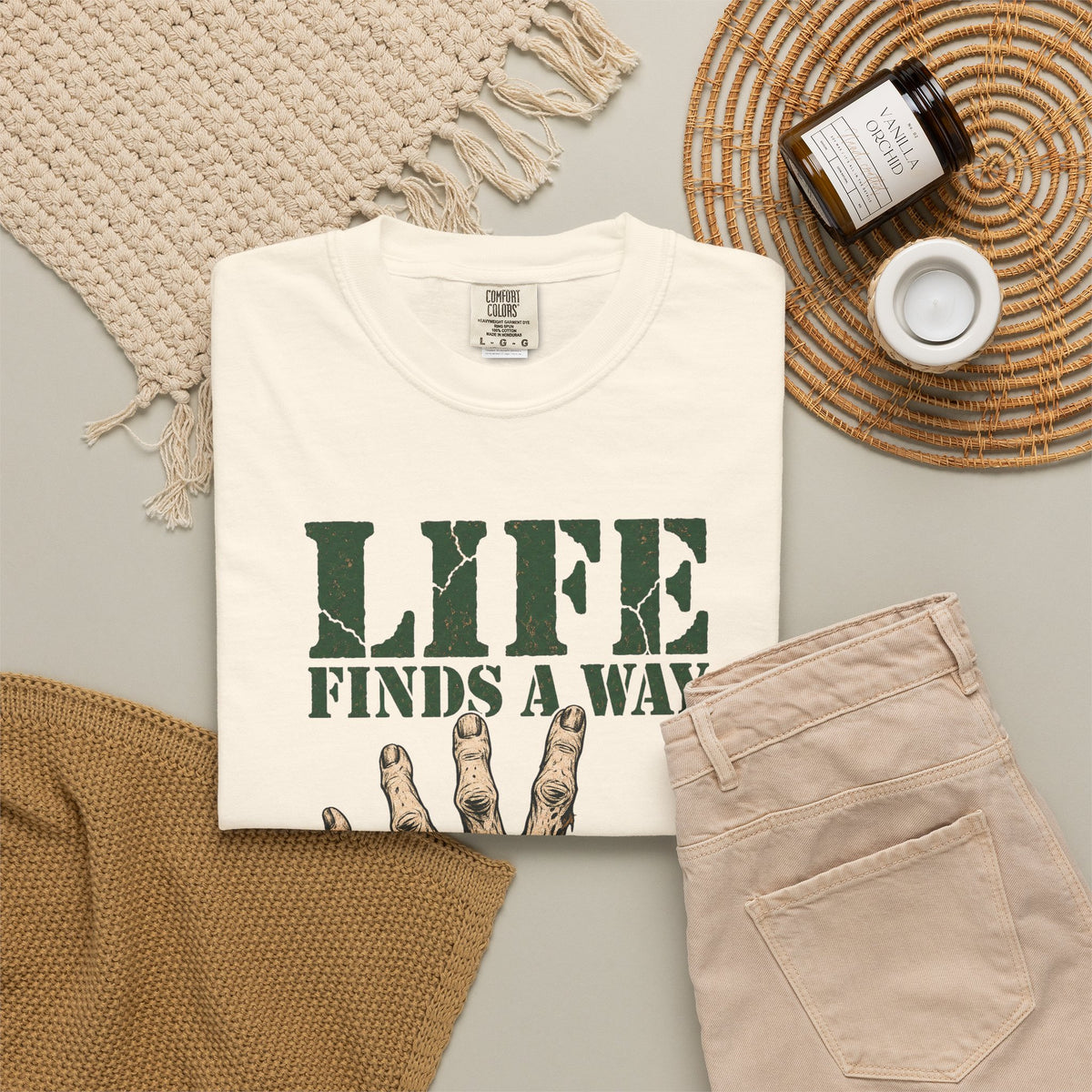 Life Finds A Way T-shirt in Ivory, flat lay view