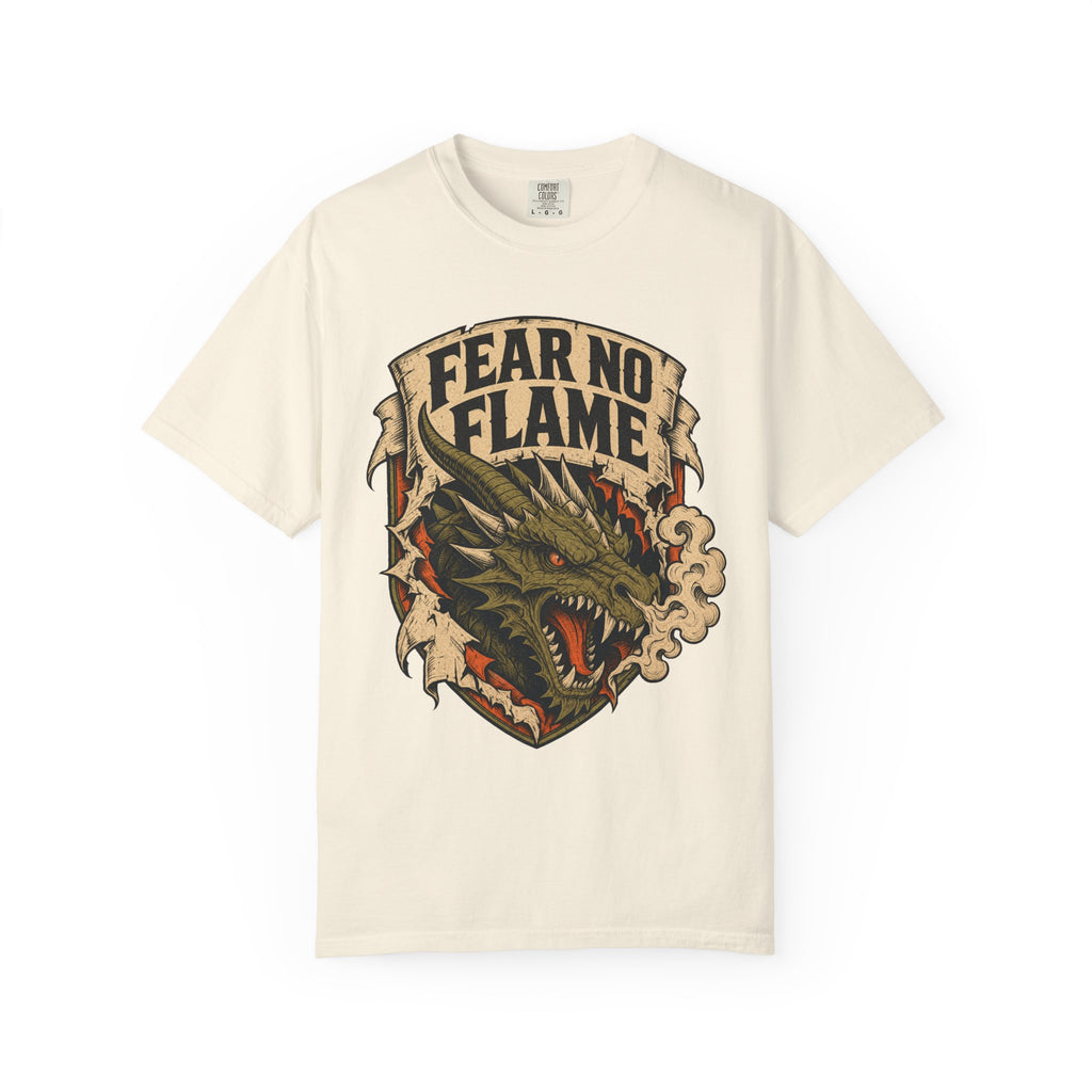 Fear No Flame Dragon T-shirt in Ivory, front view