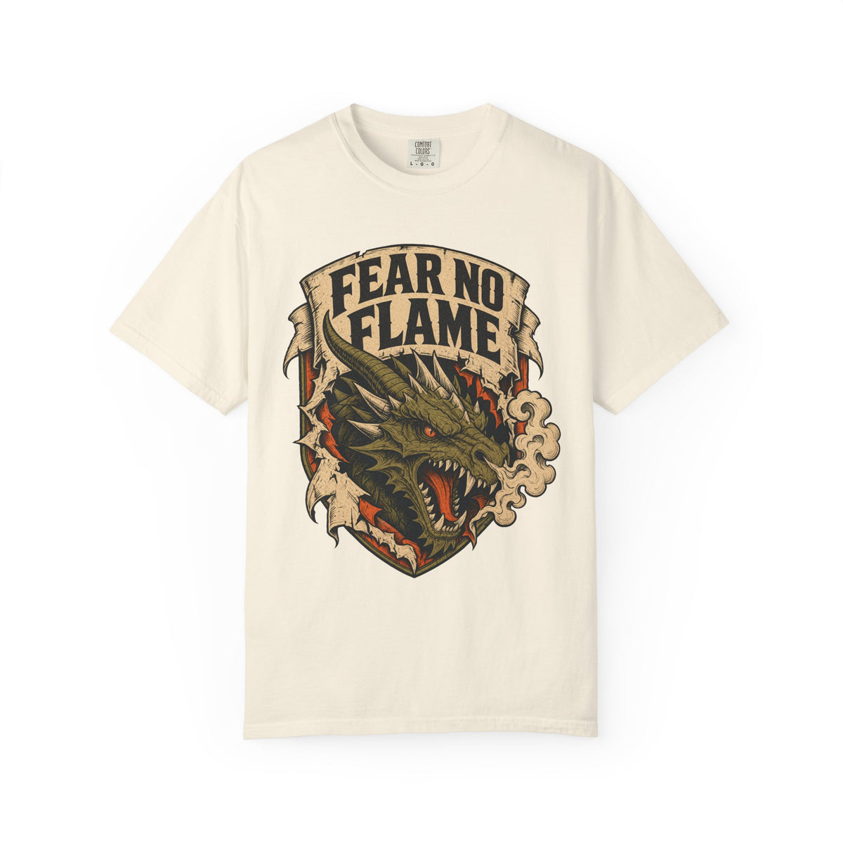Fear No Flame Dragon T-shirt in Ivory, front view
