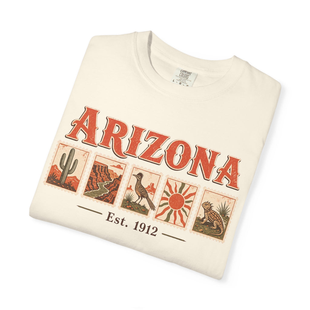 Arizona Postage Stamp T-shirt in Ivory, folded view