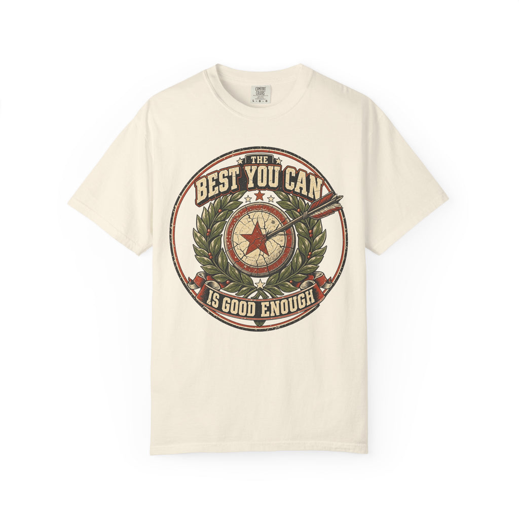 The Best You Can Is Good Enough Laurel Wreath Medallion T-shirt in Ivory, front view