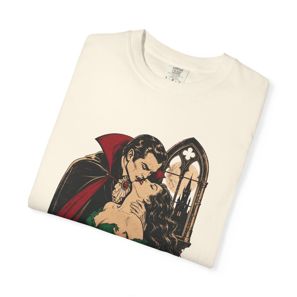 Bitten by Fate Vampire Romance Novel T-shirt in Ivory, folded view